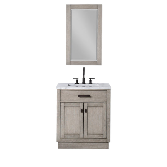 CHESTNUT 30"W x 34.2"H Gray Oak Single-Sink Vanity with Carrara White Marble Countertop + Faucet & Mirror