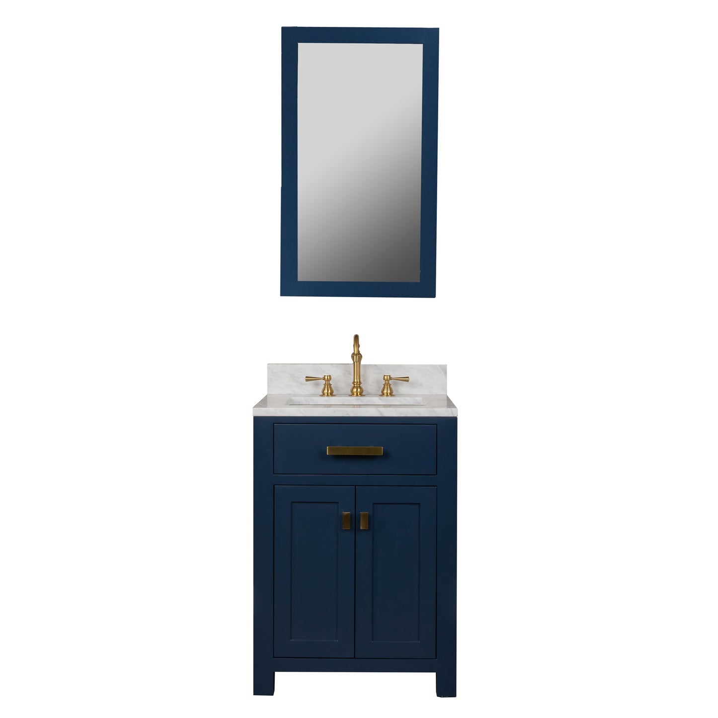 MADISON 24"W x 34"H Monarch Blue Single-Sink Vanity with Carrara White Marble Countertop + Faucets & Mirror (F2-0012-06-TL)