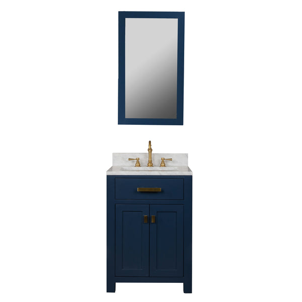 MADISON 24W x 34H Monarch Blue Single-Sink Vanity with Carrara White Marble Countertop + Faucets & Mirror (F2-0012-06-TL)