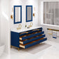 BRISTOL 72"W x 34"H Monarch Blue Double-Sink Vanity with Carrara White Marble Countertop + Satin Gold Gooseneck Faucets and Rectangular Mirrors (S)