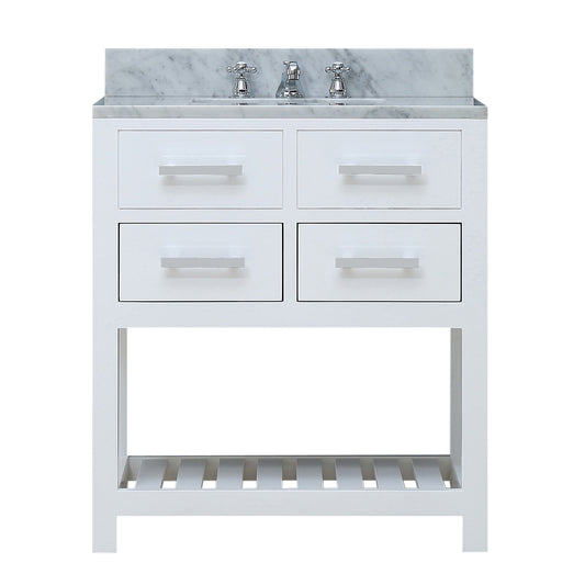 MADALYN 30"W x 34"H Pure White Single-Sink Vanity + Faucets