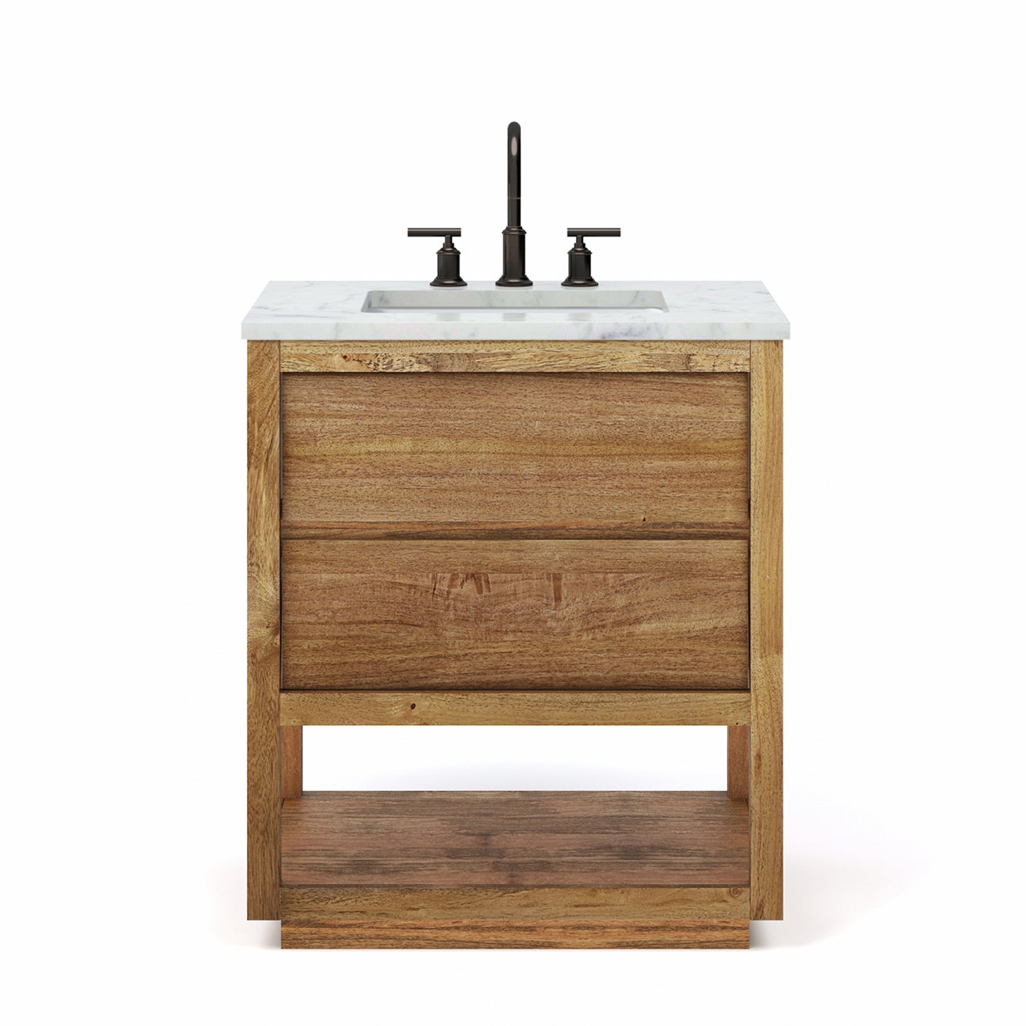 OAKMAN 30"W x 34.3"H Mango Wood Single-Sink Vanity with Carrara White Marble Countertop + Oil-Rubbed Bronze Faucet