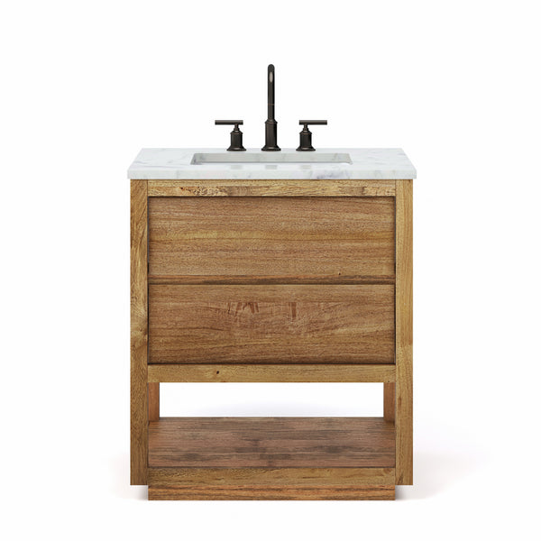 OAKMAN 30W x 34.3H Mango Wood Single-Sink Vanity with Carrara White Marble Countertop + Oil-Rubbed Bronze Faucet