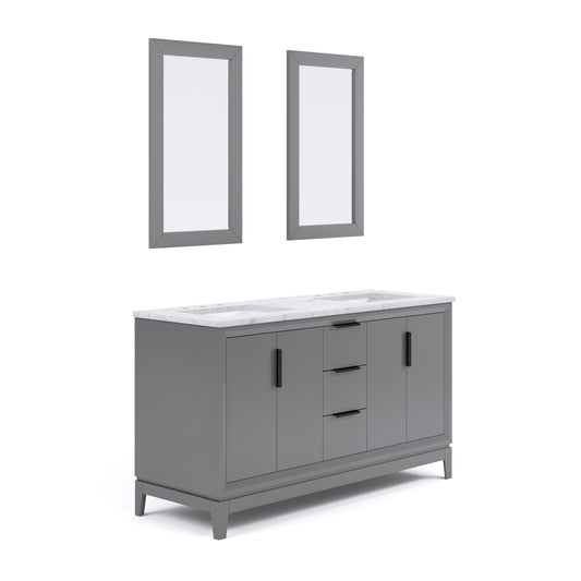 ELIZABETH 60"W x 34.25"H Cashmere Gray Double-Sink Vanity with Carrara White Marble Countertop + Mirror