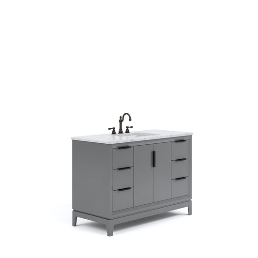 ELIZABETH 48"W x 34.25"H Cashmere Gray Single-Sink Vanity with Carrara White Marble Countertop + Faucets (F2-0012-03-TL)