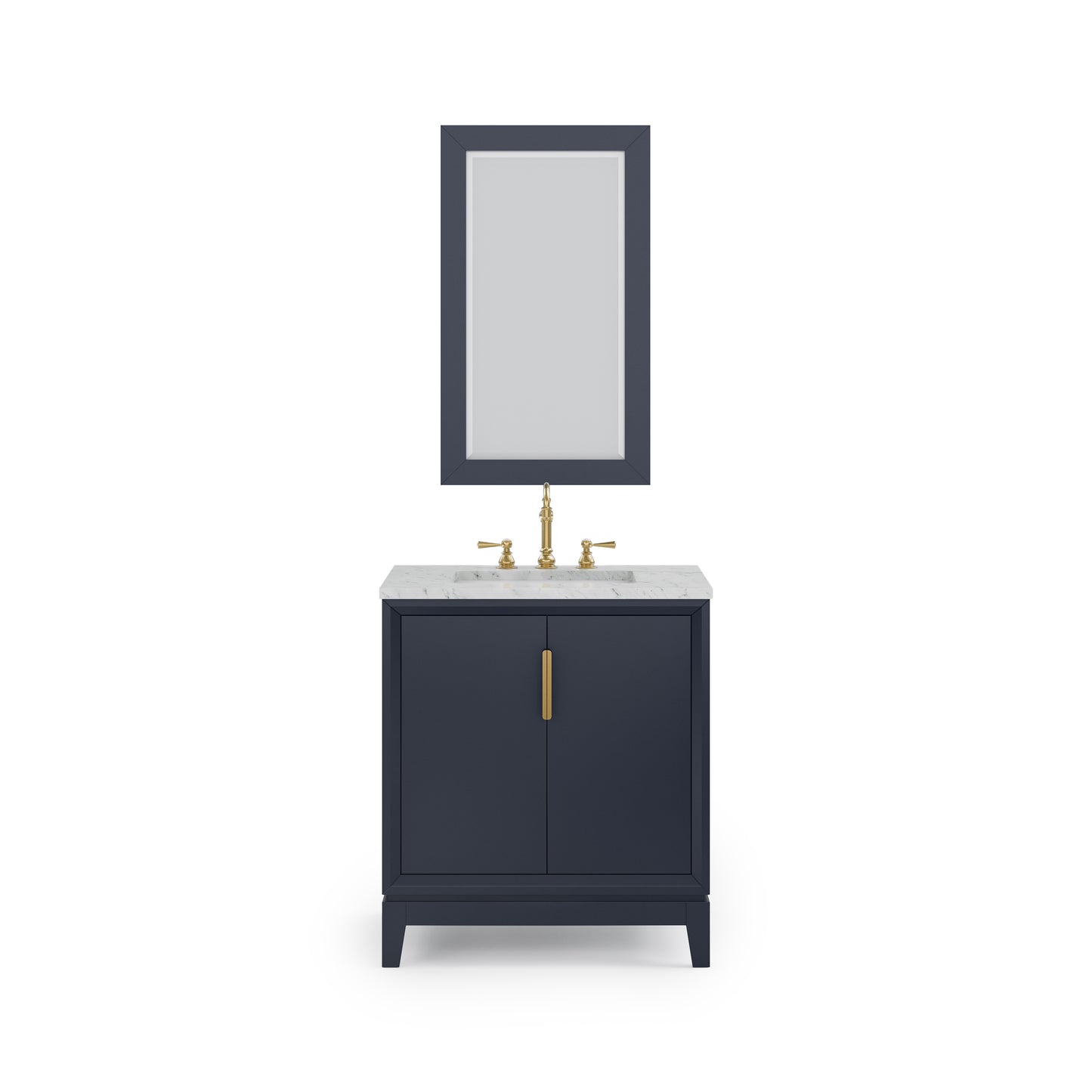 ELIZABETH 30"W x 34.25"H Monarch Blue Single-Sink Vanity with Carrara White Marble Countertop + Faucets & Mirror (F2-0012-06-TL)