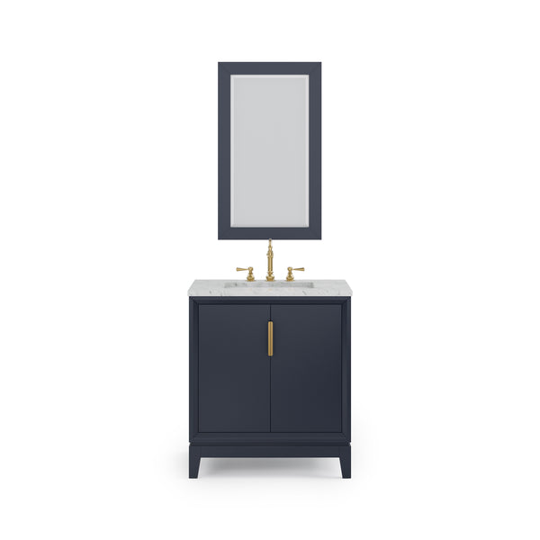 ELIZABETH 30W x 34.25H Monarch Blue Single-Sink Vanity with Carrara White Marble Countertop + Faucets & Mirror (F2-0012-06-TL)