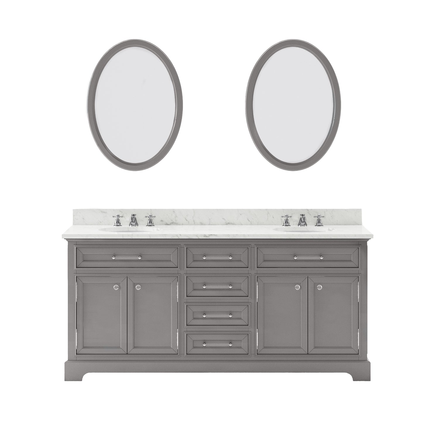 DERBY 72"W x 34"H Cashmere Gray Double-Sink Vanity with Carrara White Marble Countertop + Mirrors