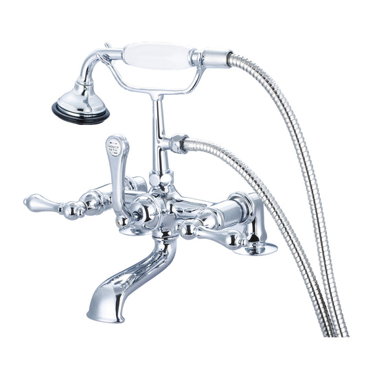 Vintage Classic 7" Spread Deck Mount Tub Faucet With 2" Risers & Handheld Shower in Chrome Finish, With Metal Lever Handles Without Labels