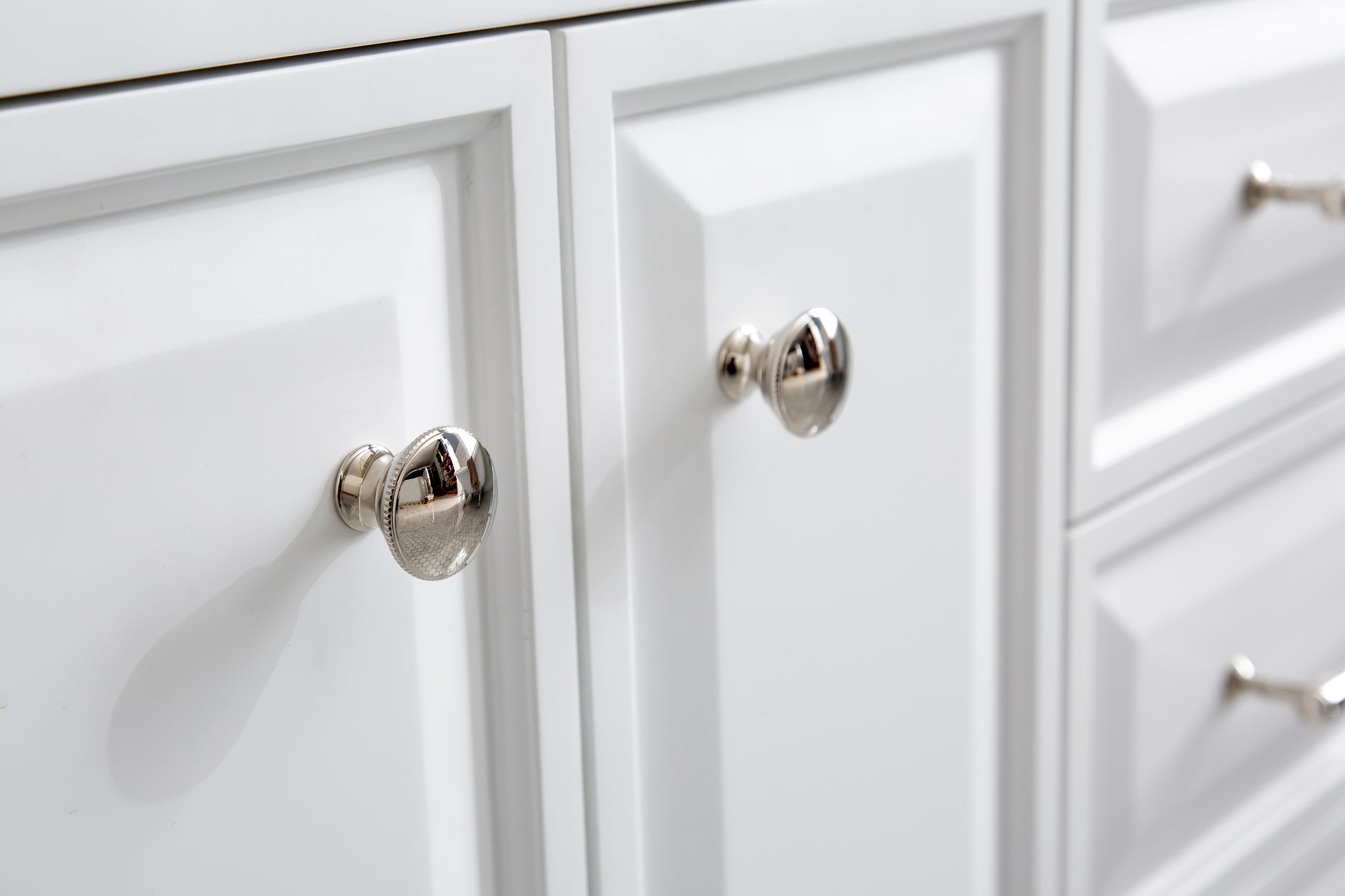 PALACE 60"W x 34"H Pure White Vanity with Carrara Quartz Countertop + Mirror, Polished Nickel Finish Hardware & Mirror