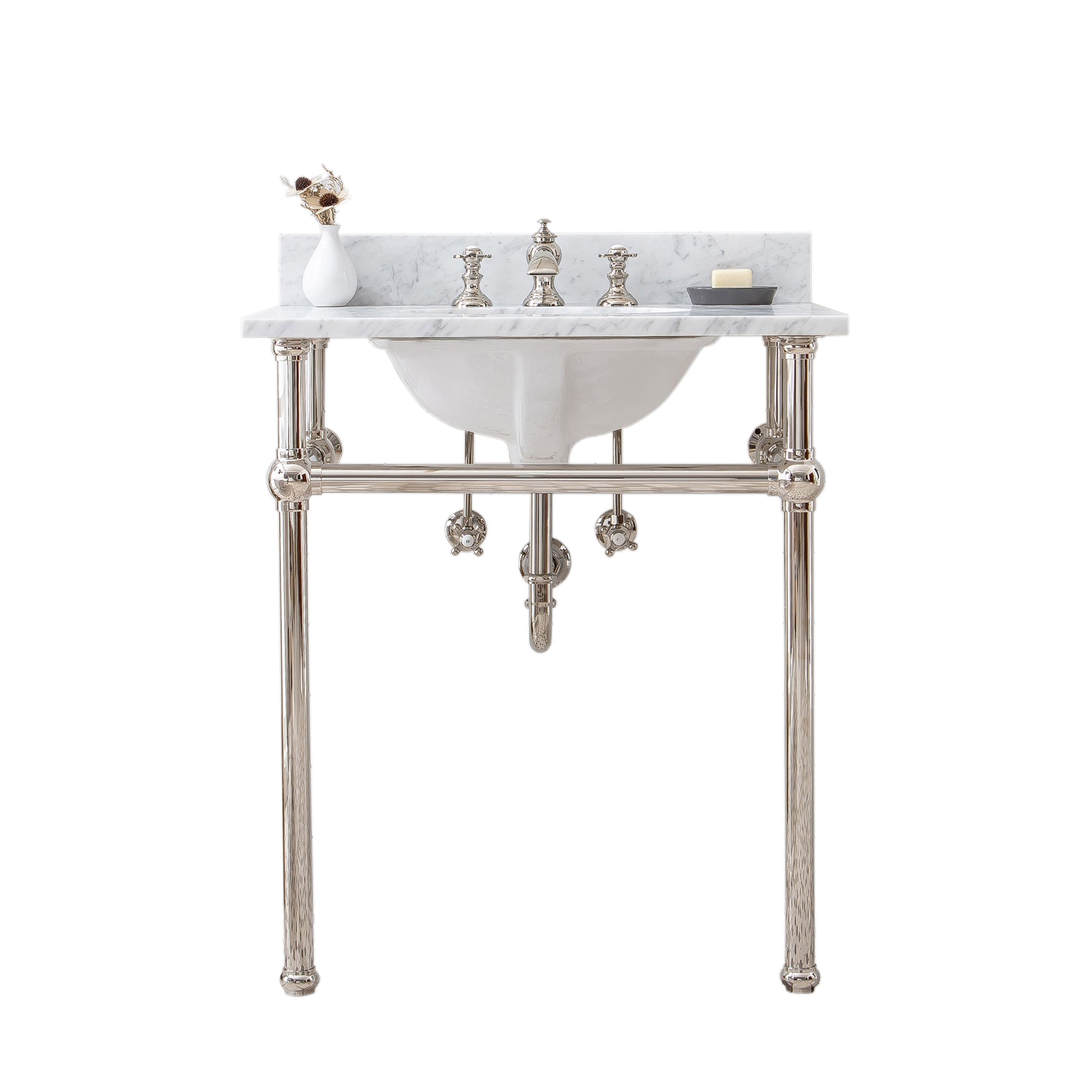 EMBASSY 30"W x 34"H  Single Washstand , P-Trap, Countertop with Sink, and F2-0013 Faucet included, in Polished Nickel Finish