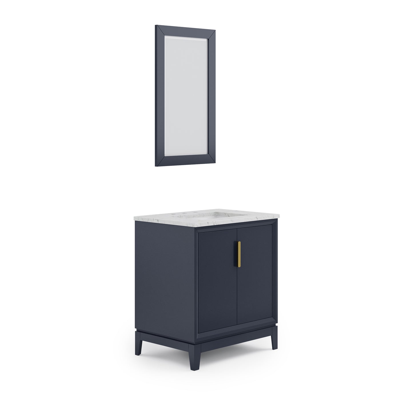 ELIZABETH 30"W x 34.25"H Monarch Blue Single-Sink Vanity with Carrara White Marble Countertop + Mirror