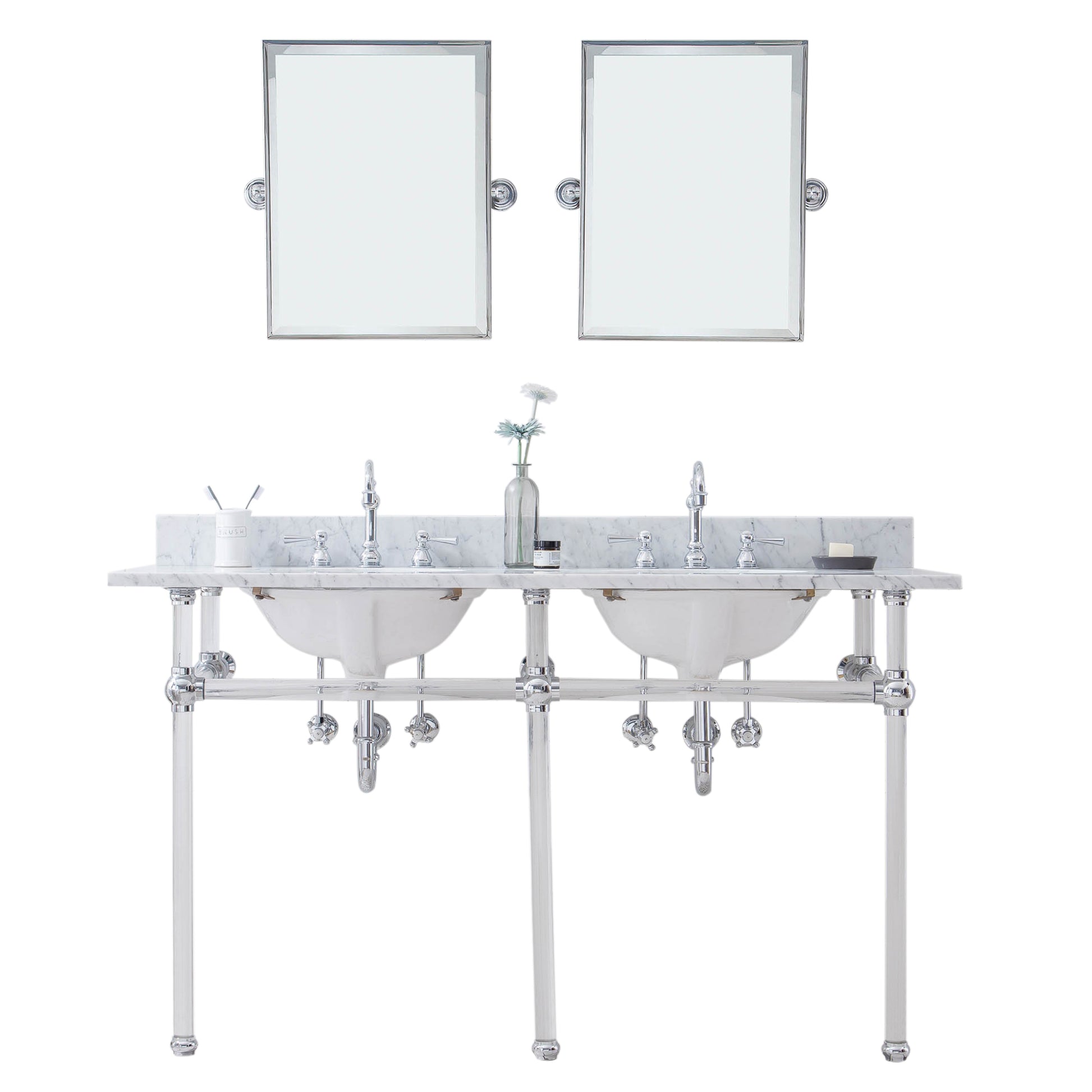 EMPIRE 60"W x 34"H  Double Washstand , P-Trap, Countertop with Sink, F2-0012 Faucet and Mirror included, in Chrome Finish