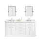 PALACE 72"W x 34"H Pure White Vanity with Carrara Quartz Countertop + Faucets & Mirror (F2-0012), Polished Nickel Finish Hardware & Mirror