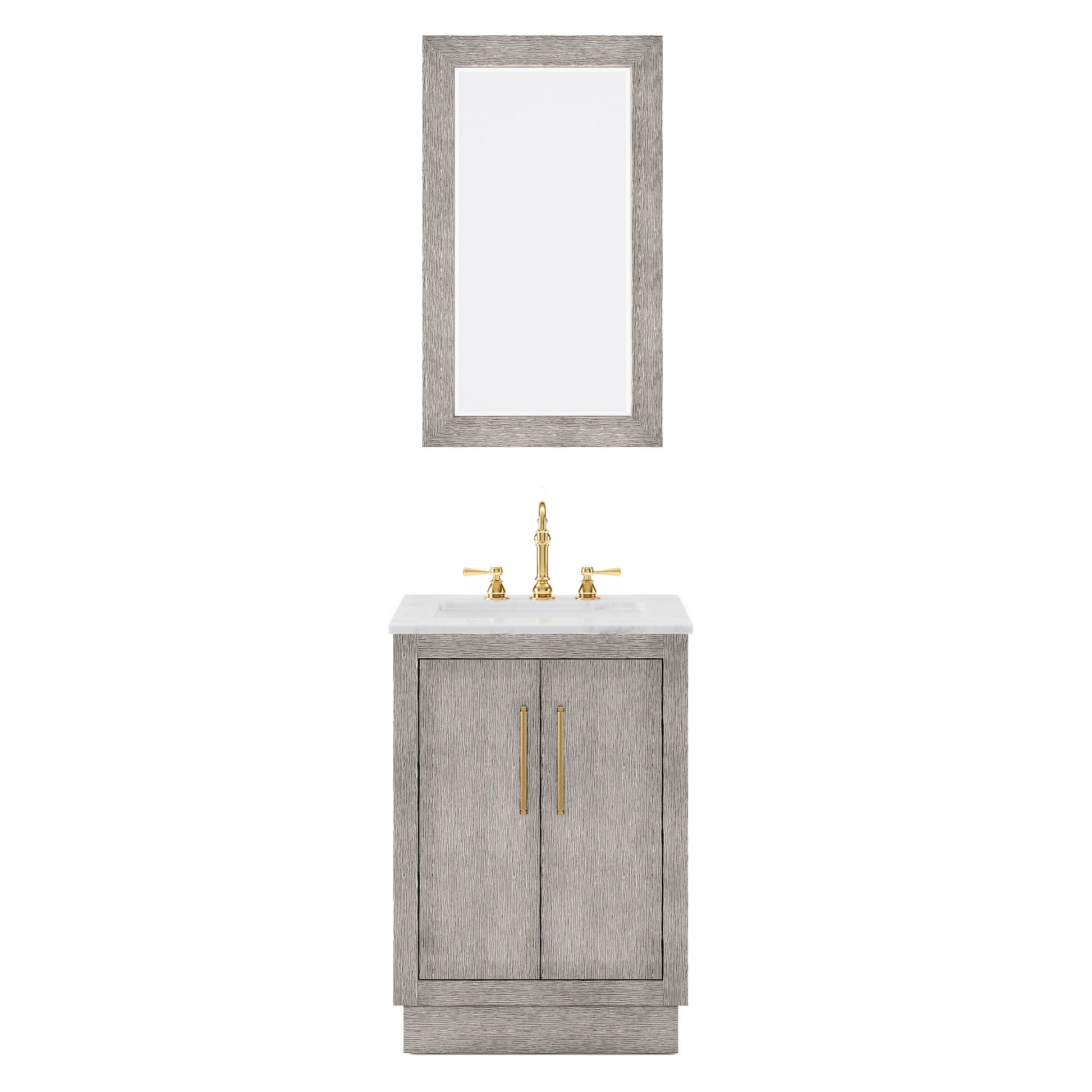 HUGO 24"W x 34.3"H Gray Oak Single-Sink Vanity with Carrara White Marble Countertop + Mirror