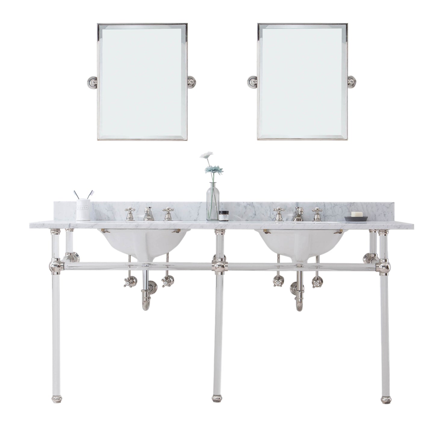 EMPIRE 72"W x 34"H  Double Washstand , P-Trap, Countertop with Sink, F2-0009 Faucet and Mirror included, in Polished Nickel Finish