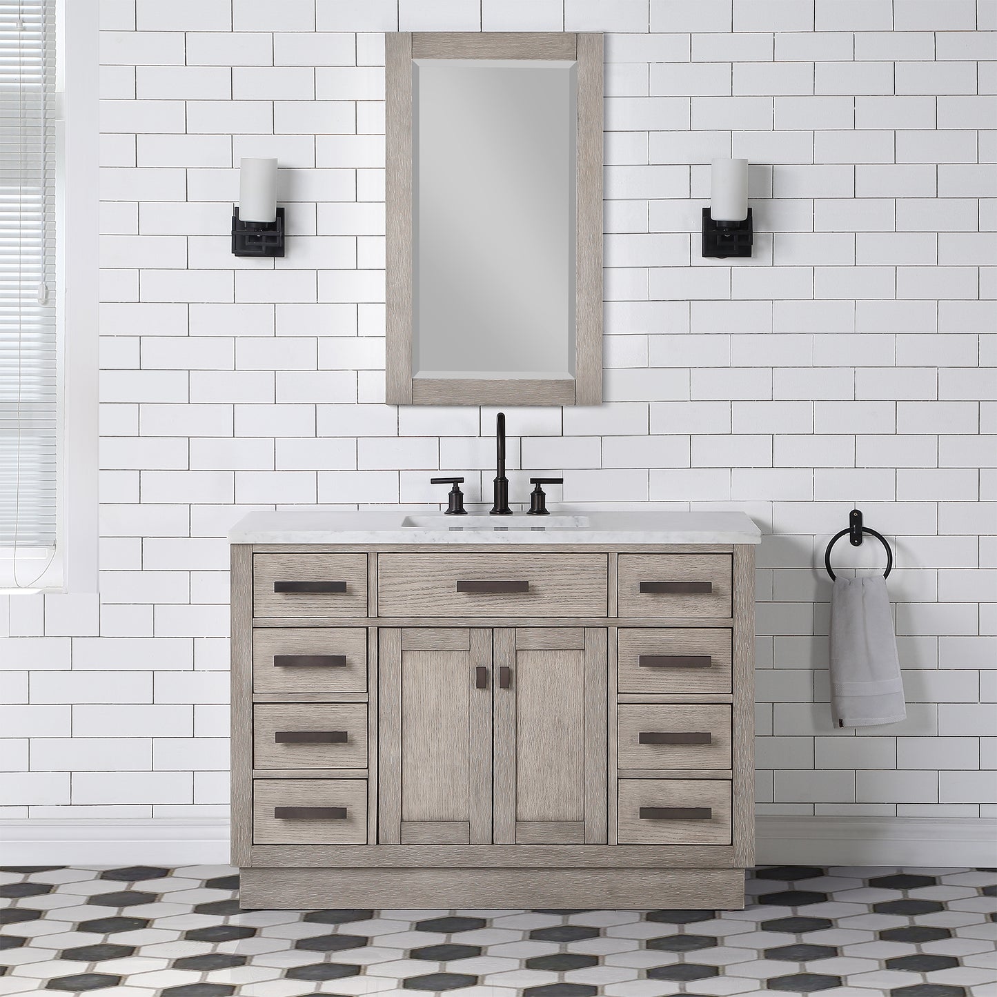 CHESTNUT 48"W x 34.2"H Gray Oak Single-Sink Vanity with Carrara White Marble Countertop + Faucet