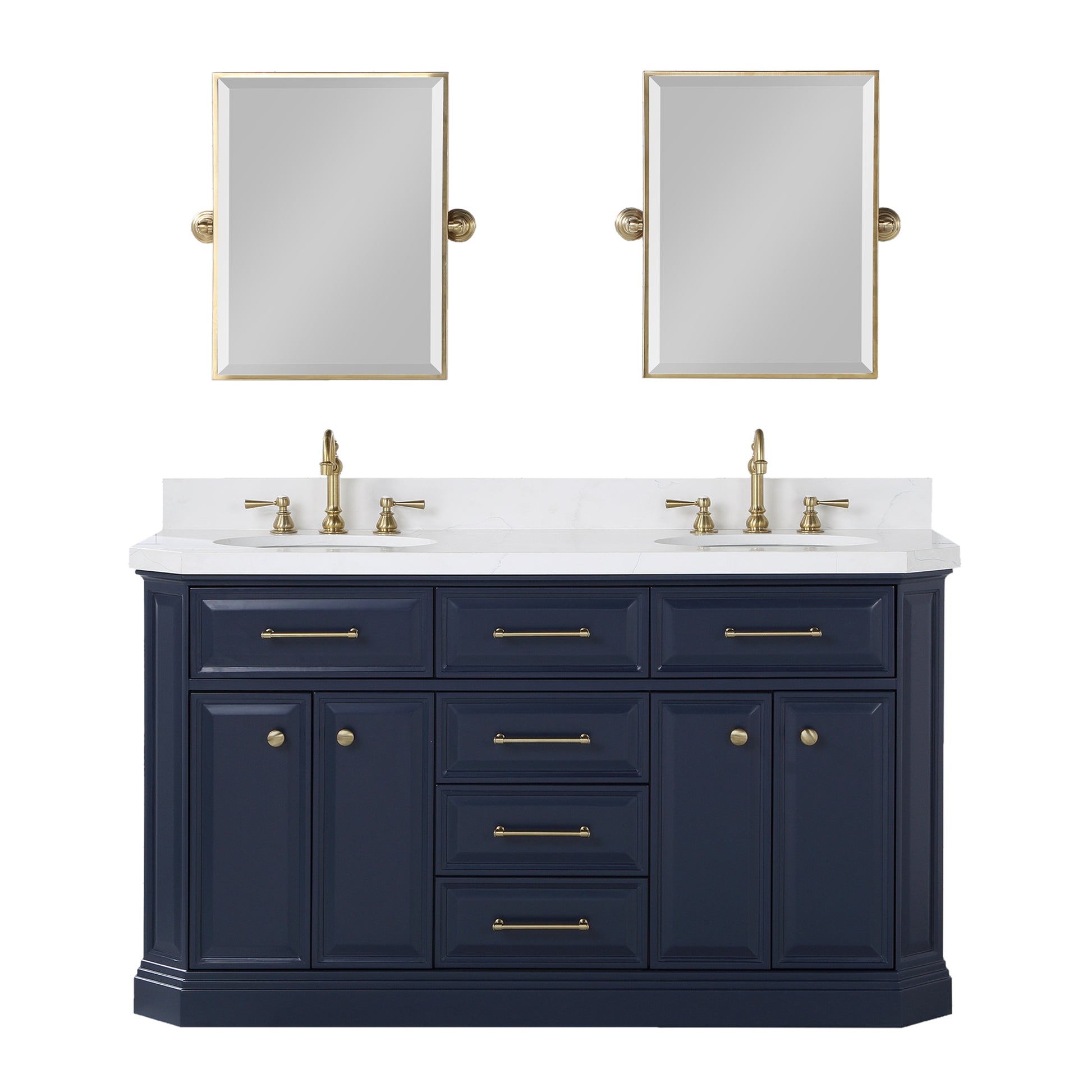 PALACE 60"W x 34"H Monarch Blue Double-Sink Vanity with White Quartz Countertop + Mirrors