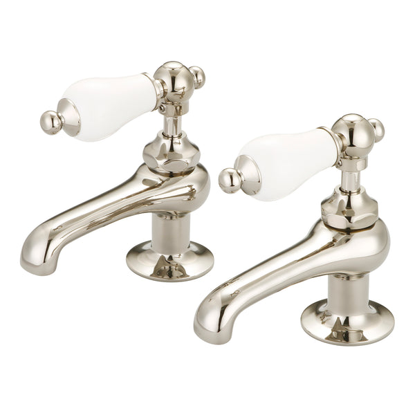 Vintage Classic Basin Cocks Bathroom Faucets in Polished Nickel Finish, With Porcelain Lever Handles Without labels