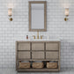 OAKMAN 72"W x 34.3"H Gray Oak Single-Sink Vanity with Carrara White Marble Countertop + Gold Faucets and Rectangular Mirrors