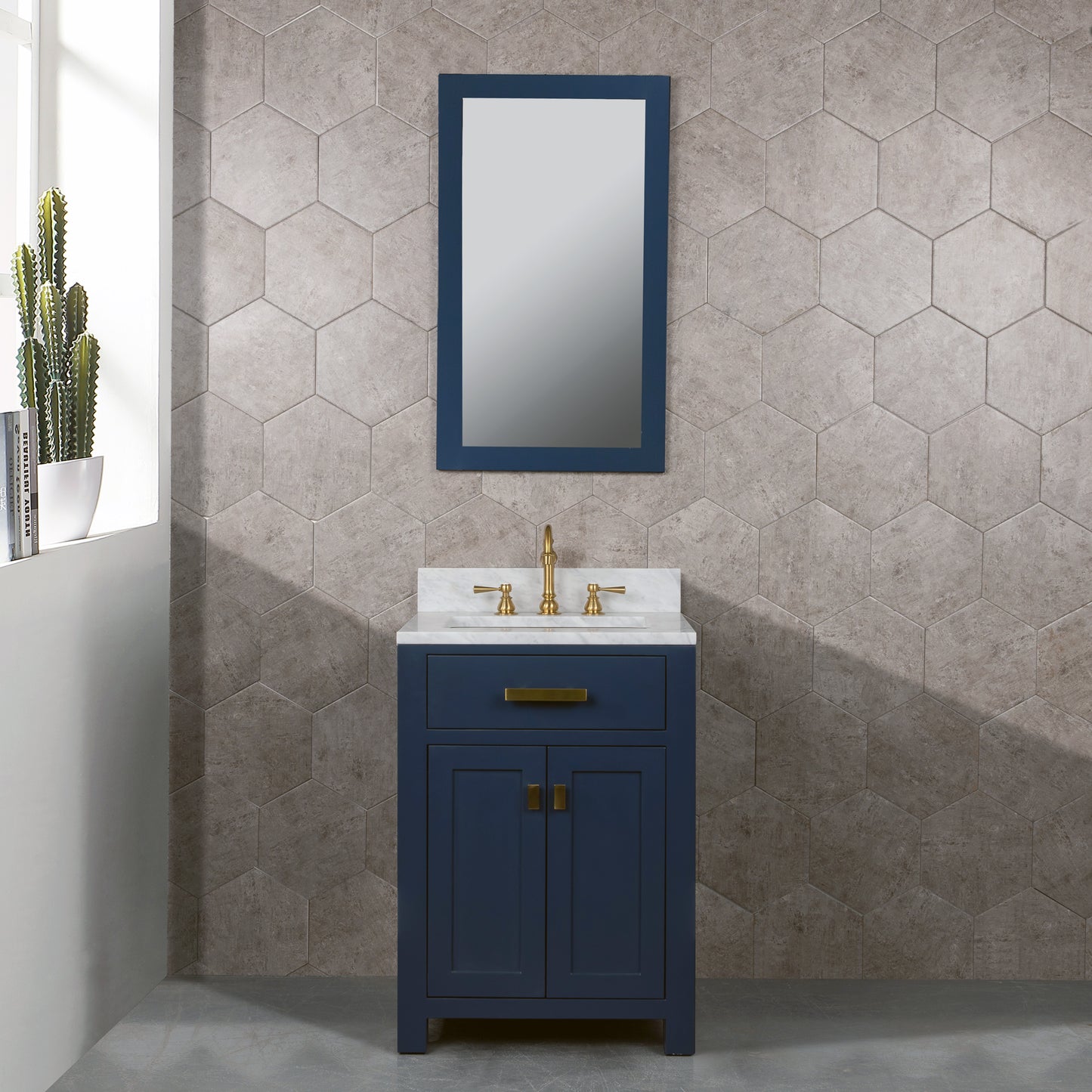 MADISON 24"W x 34"H Monarch Blue Single-Sink Vanity with Carrara White Marble Countertop + Faucets (F2-0012-06-TL)