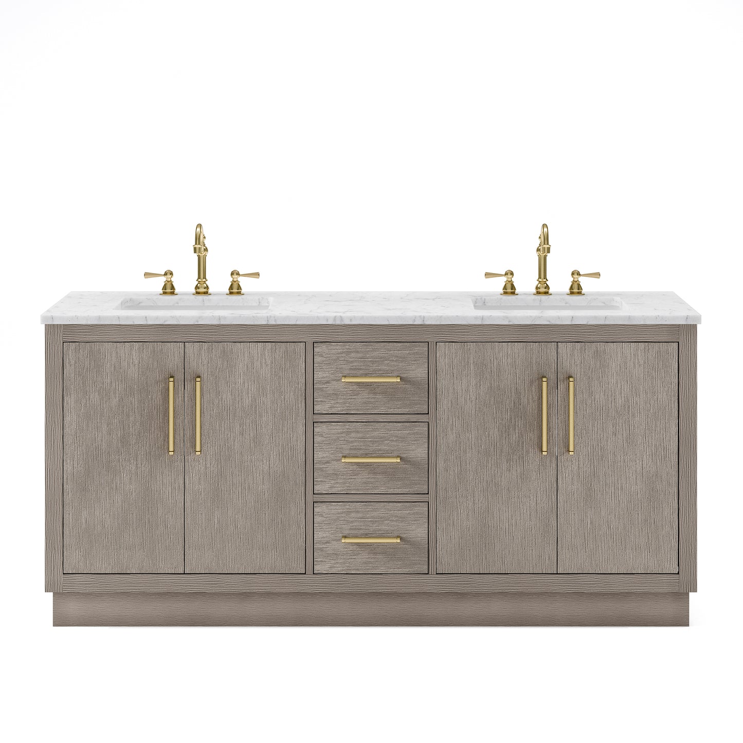 HUGO 72"W x 34.3"H Gray Oak Double-Sink Vanity with Carrara White Marble Countertop