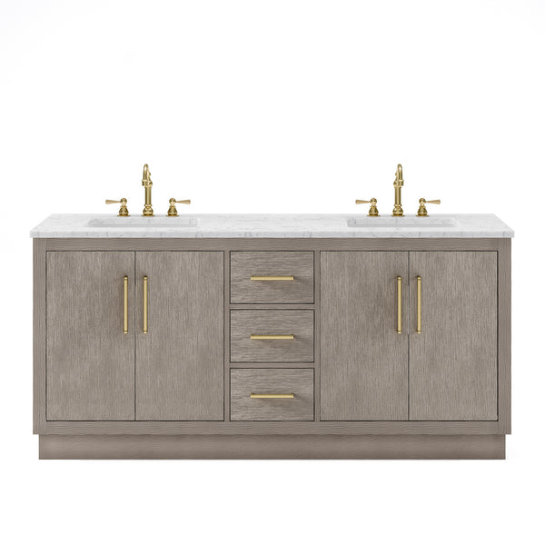 HUGO 72W x 34.3H Gray Oak Double-Sink Vanity with Carrara White Marble Countertop