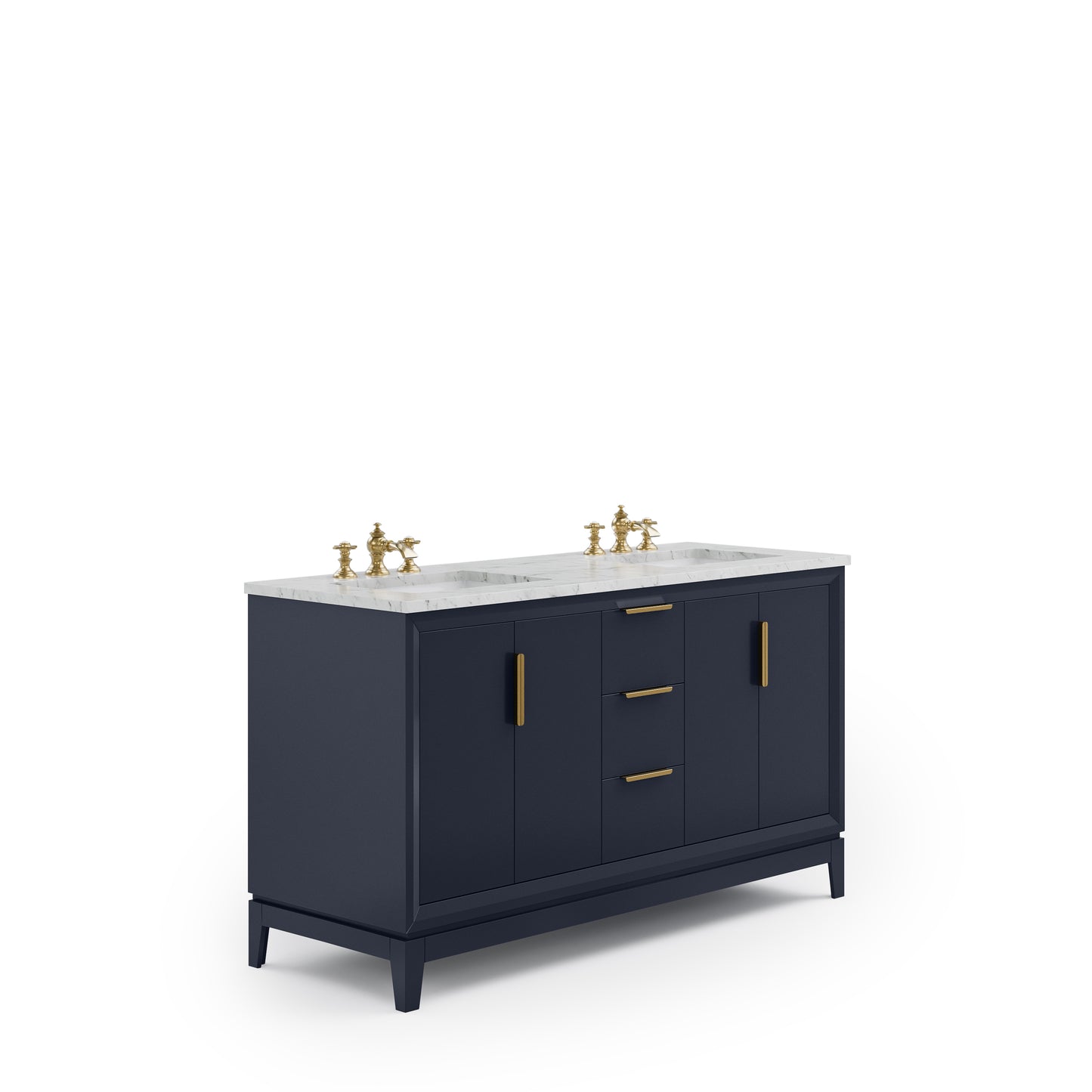 ELIZABETH 60"W x 34.25"H Monarch Blue Double-Sink Vanity with Carrara White Marble Countertop + Faucets (F2-0013-06-FX)