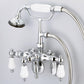 Vintage Classic Adjustable Center Wall Mount Tub Faucet With Down Spout, Swivel Wall Connector & Handheld Shower in Chrome Finish, With Porcelain Lever Handles Without labels