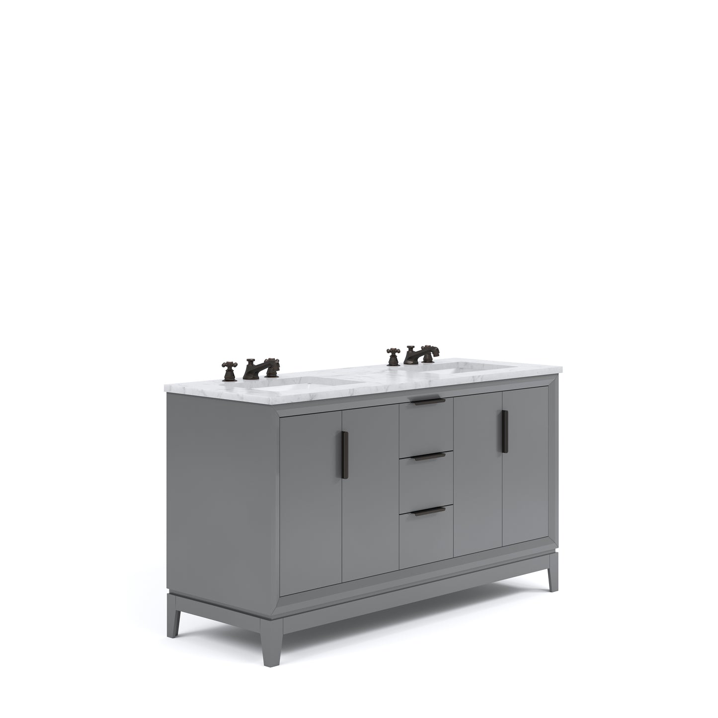 ELIZABETH 60"W x 34.25"H Cashmere Gray Double-Sink Vanity with Carrara White Marble Countertop + Faucets (F2-0009-03-BX)