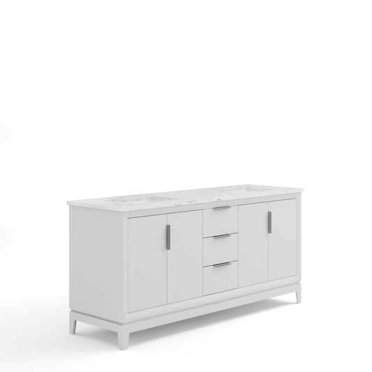 ELIZABETH 72"W x 34.25"H Pure White Double-Sink Vanity with Carrara White Marble Countertop