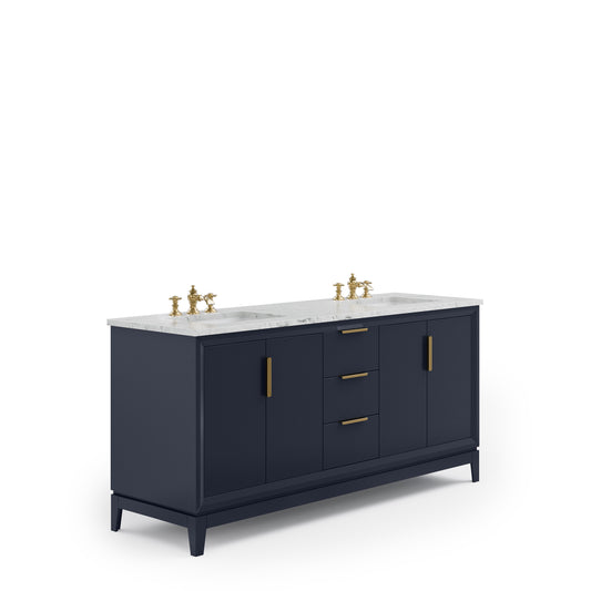 ELIZABETH 72"W x 34.25"H Monarch Blue Double-Sink Vanity with Carrara White Marble Countertop + Faucets (F2-0013-06-FX)