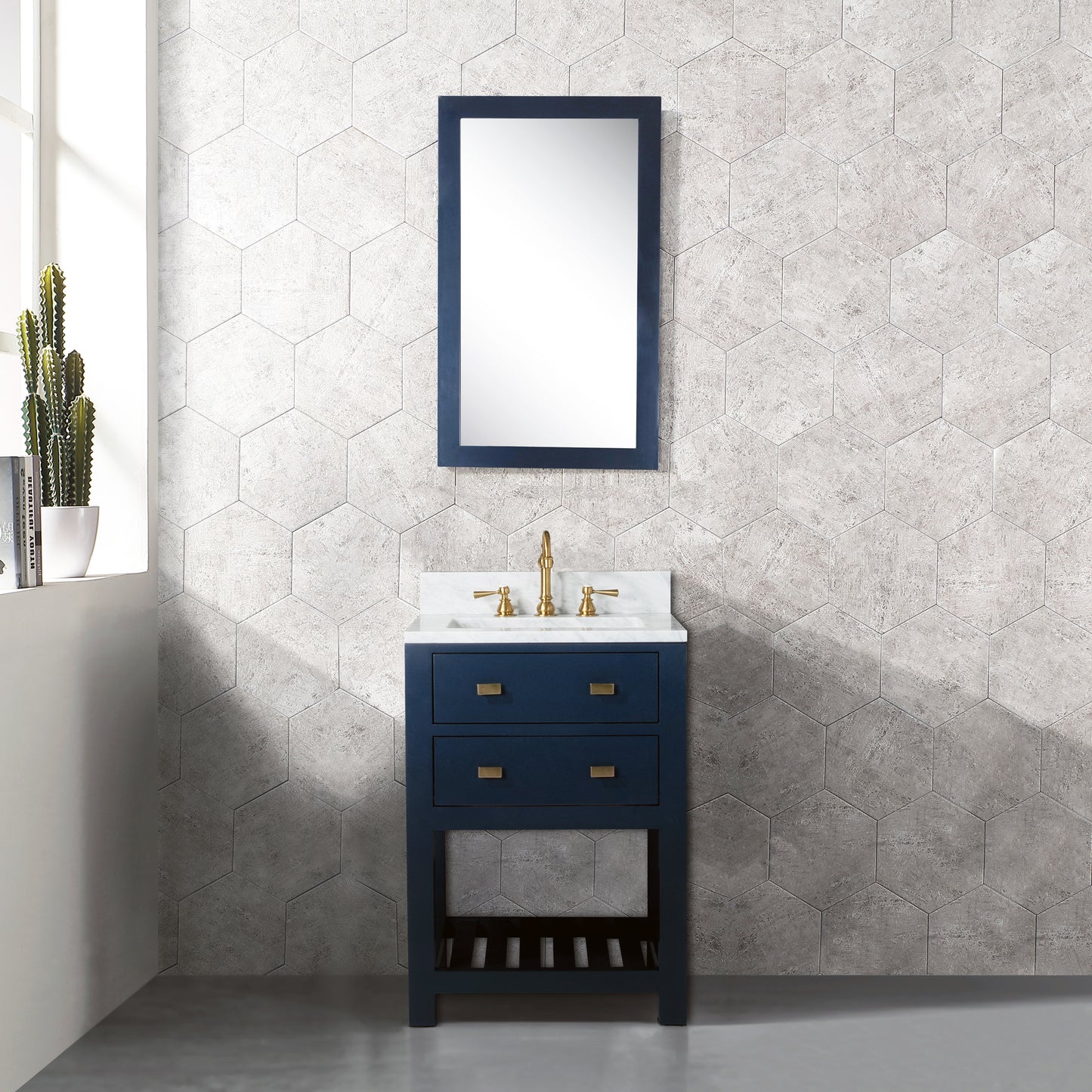 MADALYN 24"W x 34"H Monarch Blue Single-Sink Vanity with Carrara White Marble Countertop + Faucets (F2-0012)