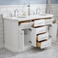 PALACE 60"W x 34"H Pure White Vanity with Carrara Quartz Countertop + Faucets (F2-0012), Chrome Finish Hardware