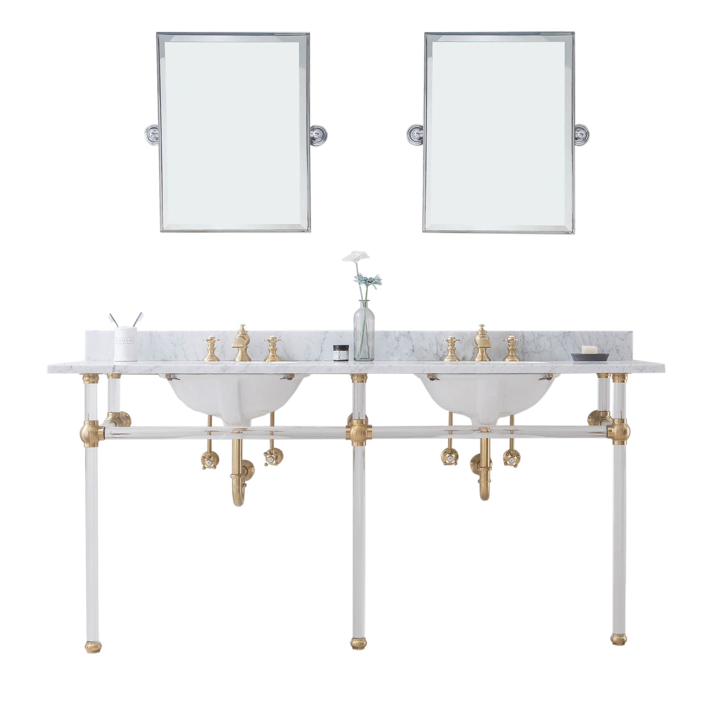 EMPIRE 72"W x 34"H  Double Washstand , P-Trap, Countertop with Sink, F2-0013 Faucet and Mirror included, in Satin Gold Finish