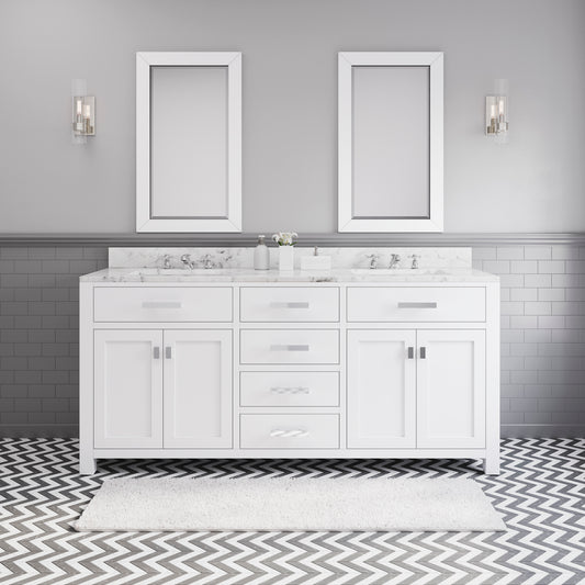 MADISON 72"W x 34"H Pure White Double-Sink Vanity + Faucets & Mirrors