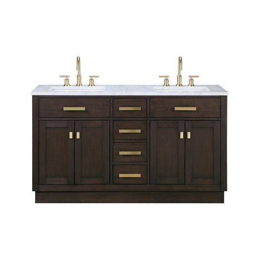 CHESTNUT 60"W x 34.2"H Brown Oak Double-Sink Vanity with Carrara White Marble Countertop