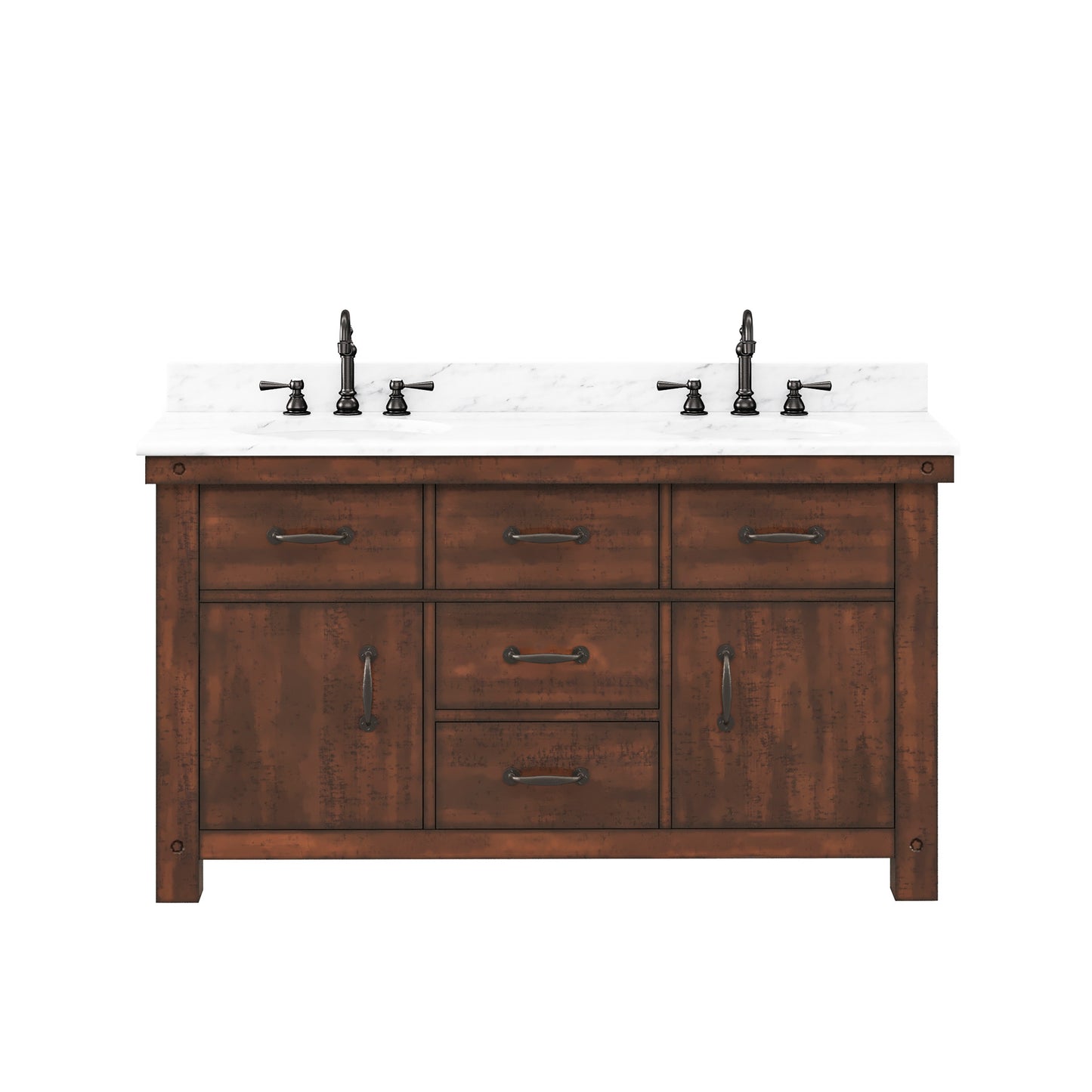 ABERDEEN 60"W x 34"H Sierra Rustic Double-Sink Vanity with Carrara White Marble Countertop