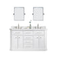 PALACE 60"W x 34"H Pure White Vanity with Carrara Quartz Countertop + Faucets & Mirror (F2-0012), Polished Nickel Finish Hardware & Mirror