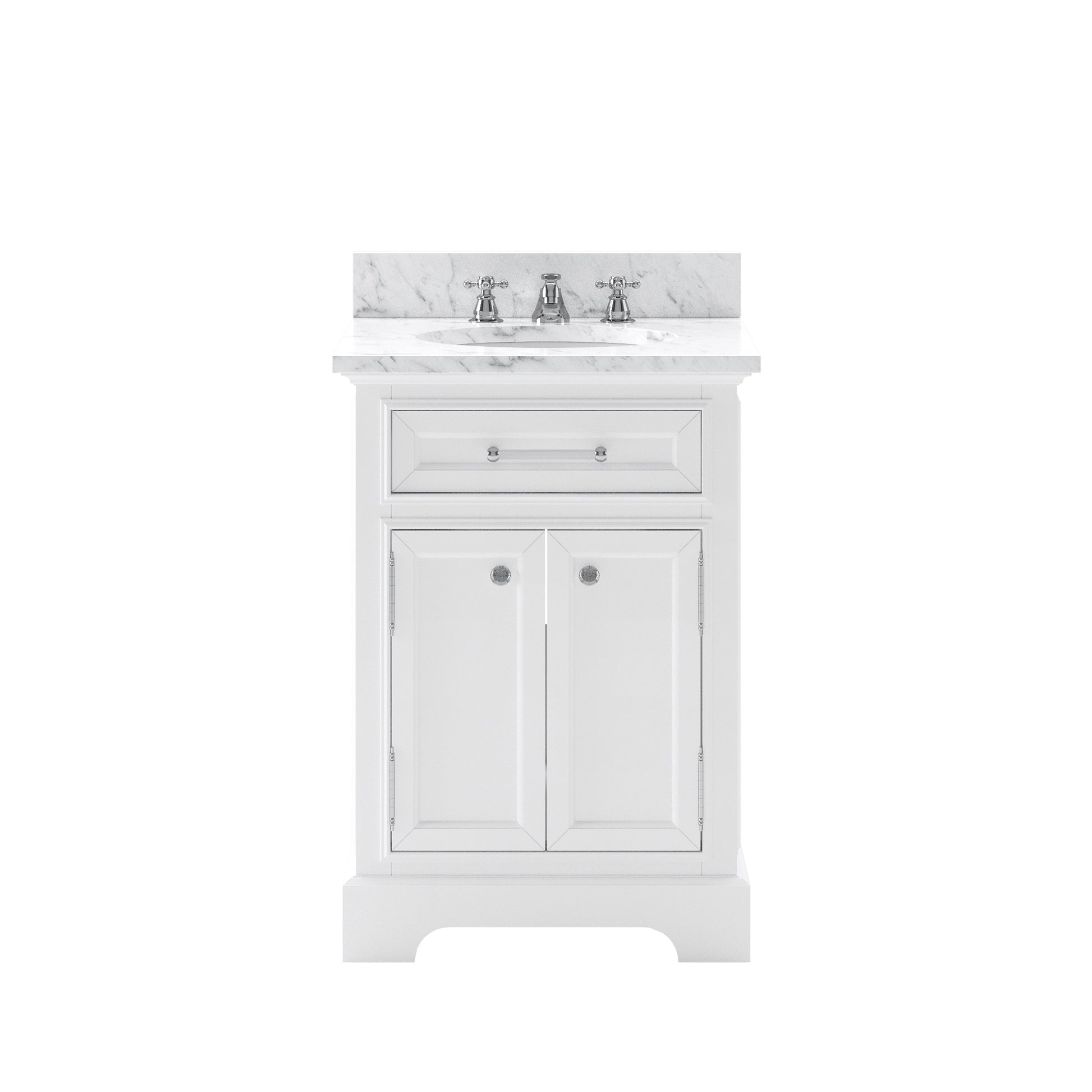 DERBY 24"W x 34"H Pure White Single-Sink Vanity with Carrara White Marble Countertop + Faucet