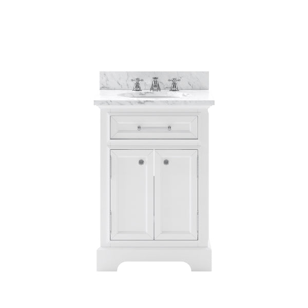 DERBY 24W x 34H Pure White Single-Sink Vanity with Carrara White Marble Countertop + Faucet