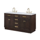 CHESTNUT 60"W x 34.2"H Brown Oak Double-Sink Vanity with Carrara White Marble Countertop + Faucets