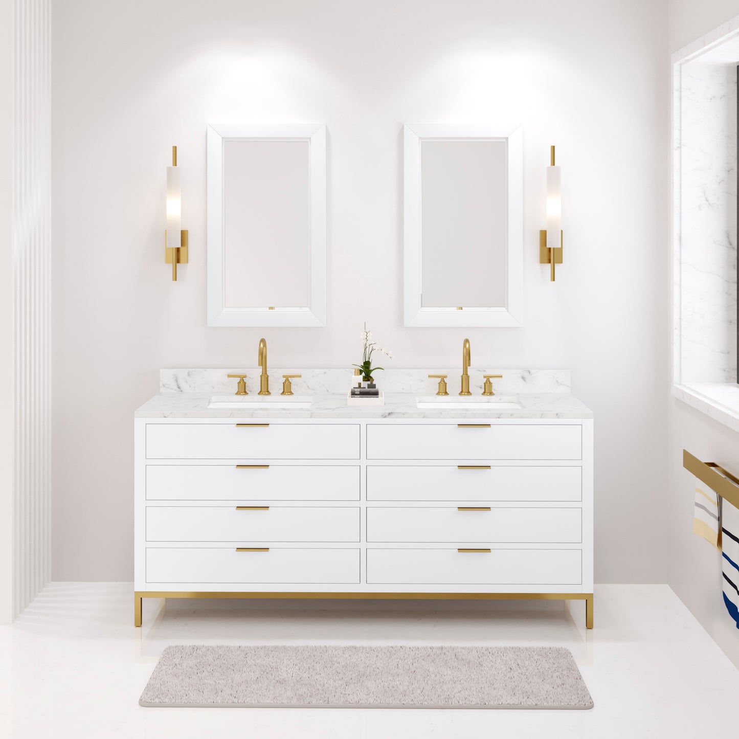 BRISTOL 72"W x 34"H Pure White Double-Sink Vanity with Carrara White Marble Countertop