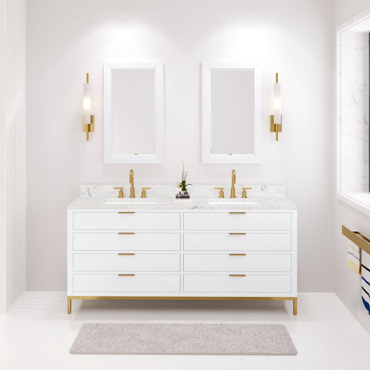 BRISTOL 72"W x 34"H Pure White Double-Sink Vanity with Carrara White Marble Countertop