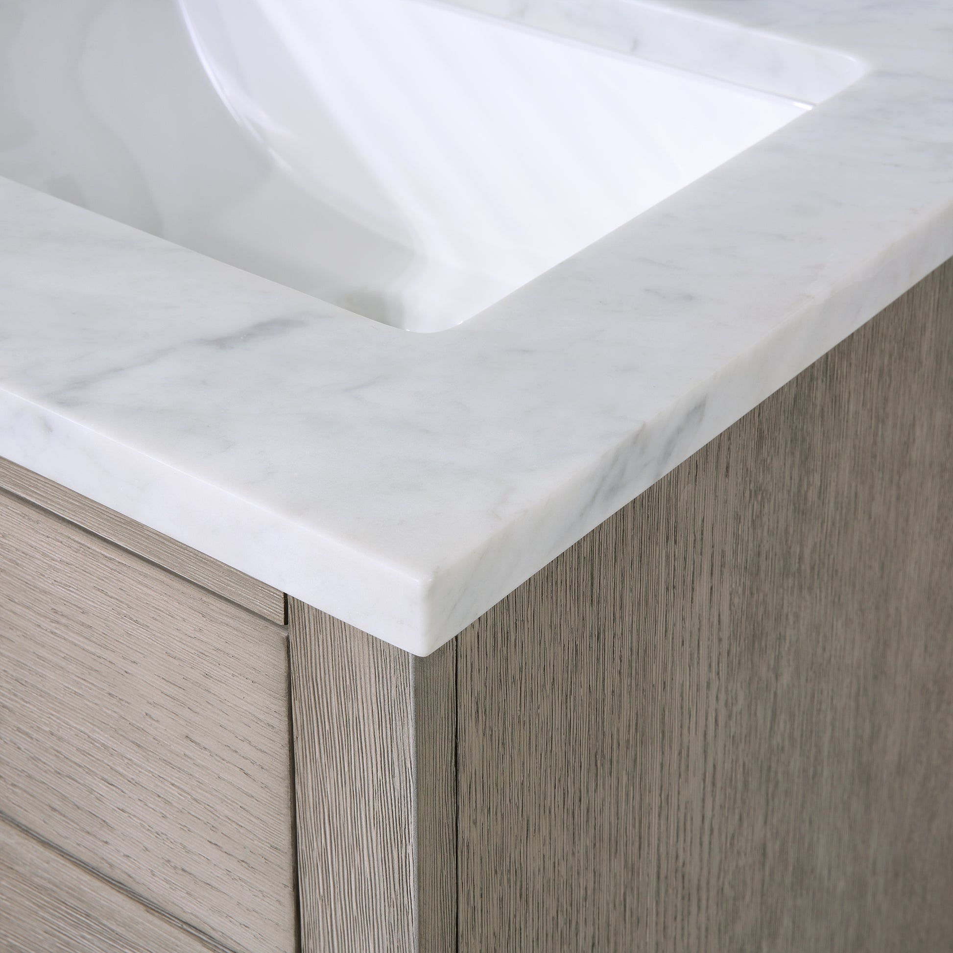 CHESTNUT 24"W x 34.2"H Gray Oak Single-Sink Vanity with Carrara White Marble Countertop + Faucet & Mirror