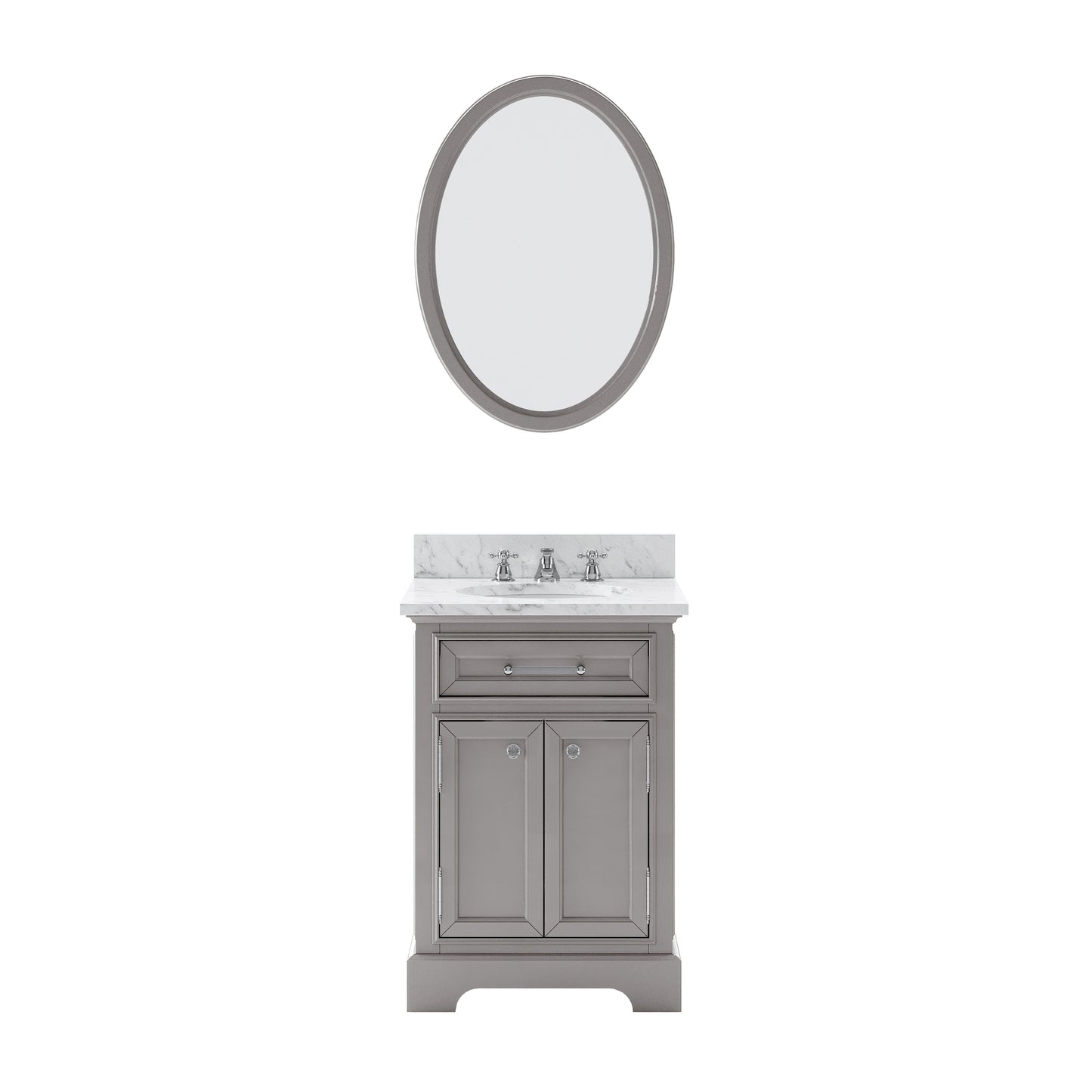 DERBY 24"W x 34"H Cashmere Gray Single-Sink Vanity with Carrara White Marble Countertop + Faucet & Mirror