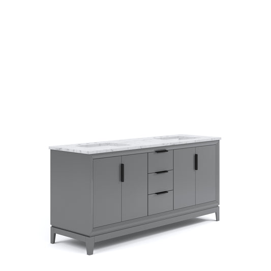 ELIZABETH 72"W x 34.25"H Cashmere Gray Double-Sink Vanity with Carrara White Marble Countertop