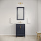 ELIZABETH 24"W x 34.25"H Monarch Blue Single-Sink Vanity with Carrara White Marble Countertop + Faucets & Mirror (F2-0013-06-FX)