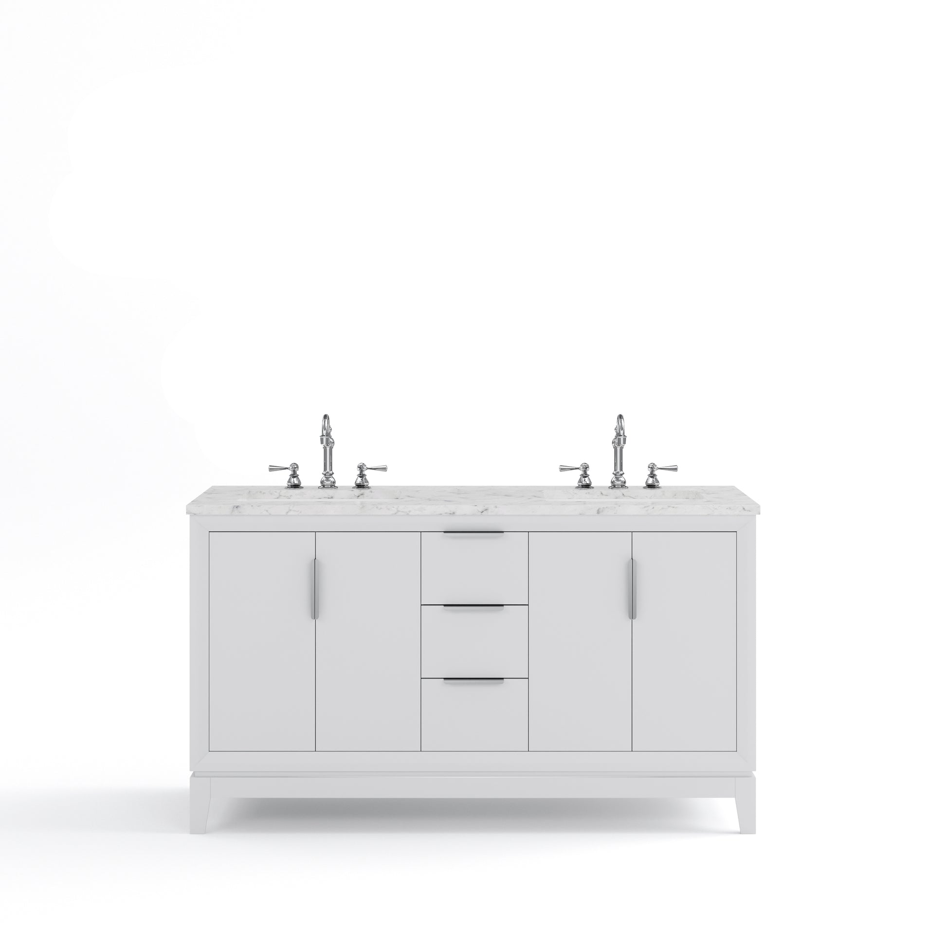 ELIZABETH 60"W x 34.25"H Pure White Double-Sink Vanity with Carrara White Marble Countertop + Faucets (F2-0012-01-TL)