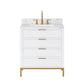 BRISTOL 30"W x 34"H Pure White Single-Sink Vanity with Carrara White Marble Countertop